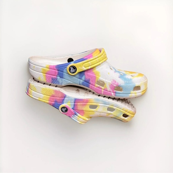 Crocs Rainbow Tie Dye Unisex Classic Original Clogs Slip On Multicolor - Picture 6 of 9